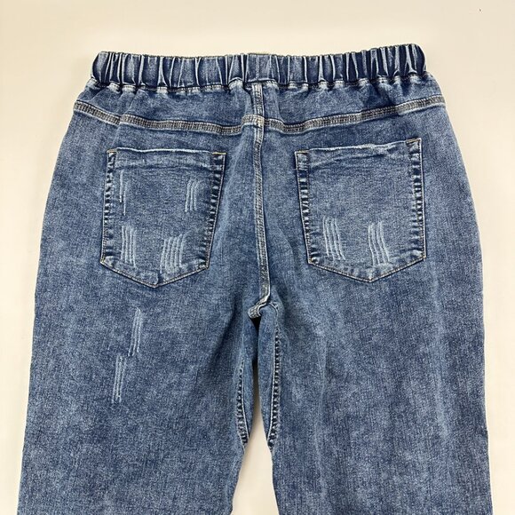 Unbranded Pull On Distressed Straight Drawstring Women's size L Blue Denim Jeans - Picture 4 of 4